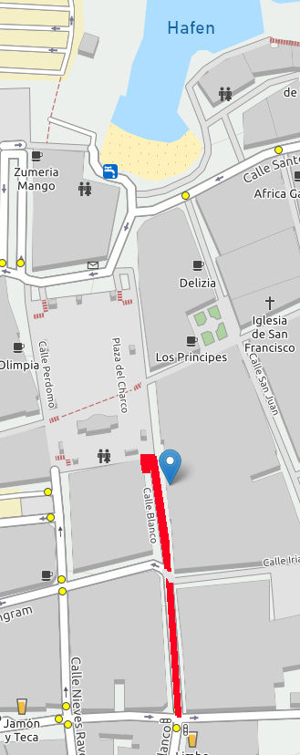 Baustelle Calle Blanco 2020; Bildbasis: Openstreetmap.org Calle Blanco: Baustelle 2020